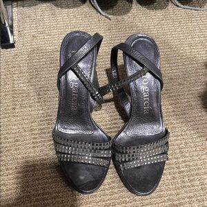 Pedro Garcia Black Strappy Embellished Heels